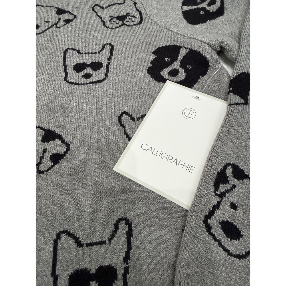 Anthropologie Calligraphie Novelty women's Sweater Dogs Print Grey Size M NWT - Picture 6 of 8